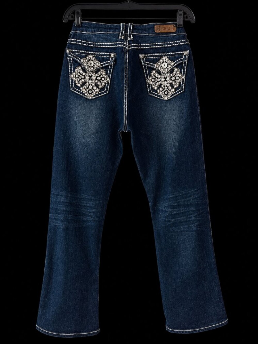 Sexy Couture Women's Bootcut Jeans | Embellished Cross Pocket | Dark Wash